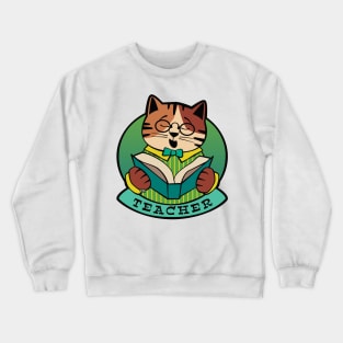 Teacher Cat Reading Book Crewneck Sweatshirt